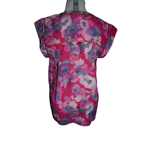 Rebecca Taylor Silk Floral Blouse Pink Purple Sleeveless Top Size 6 - Picture 4 of 6